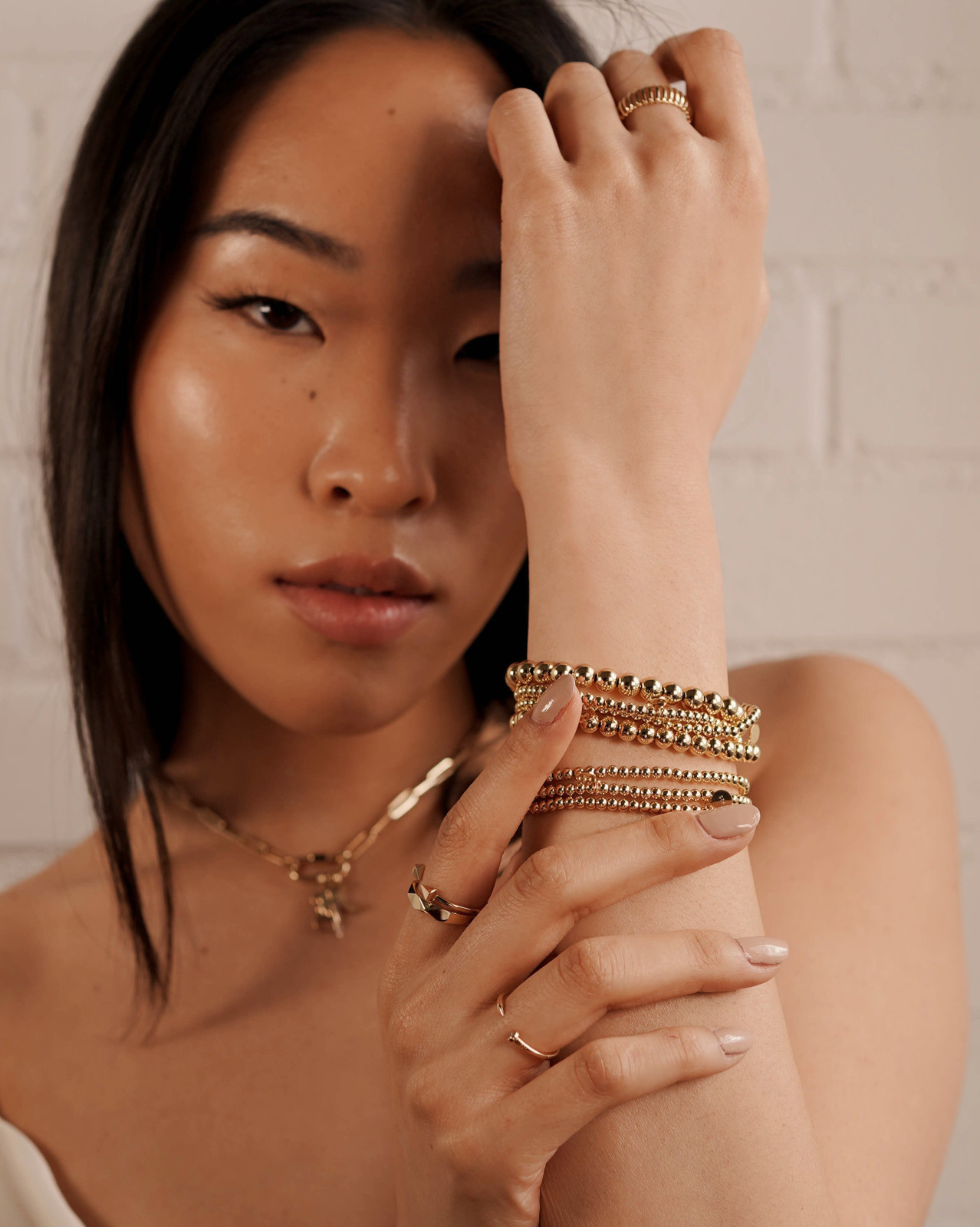 Rich Stack of Gold Bead Bracelets and Rings — Gold Jewelry Stack