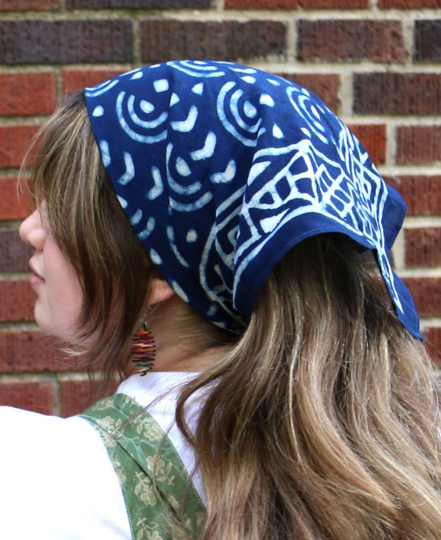 Indigo Bandana Headscarf with Pinafore Dress — Bandana Outfits