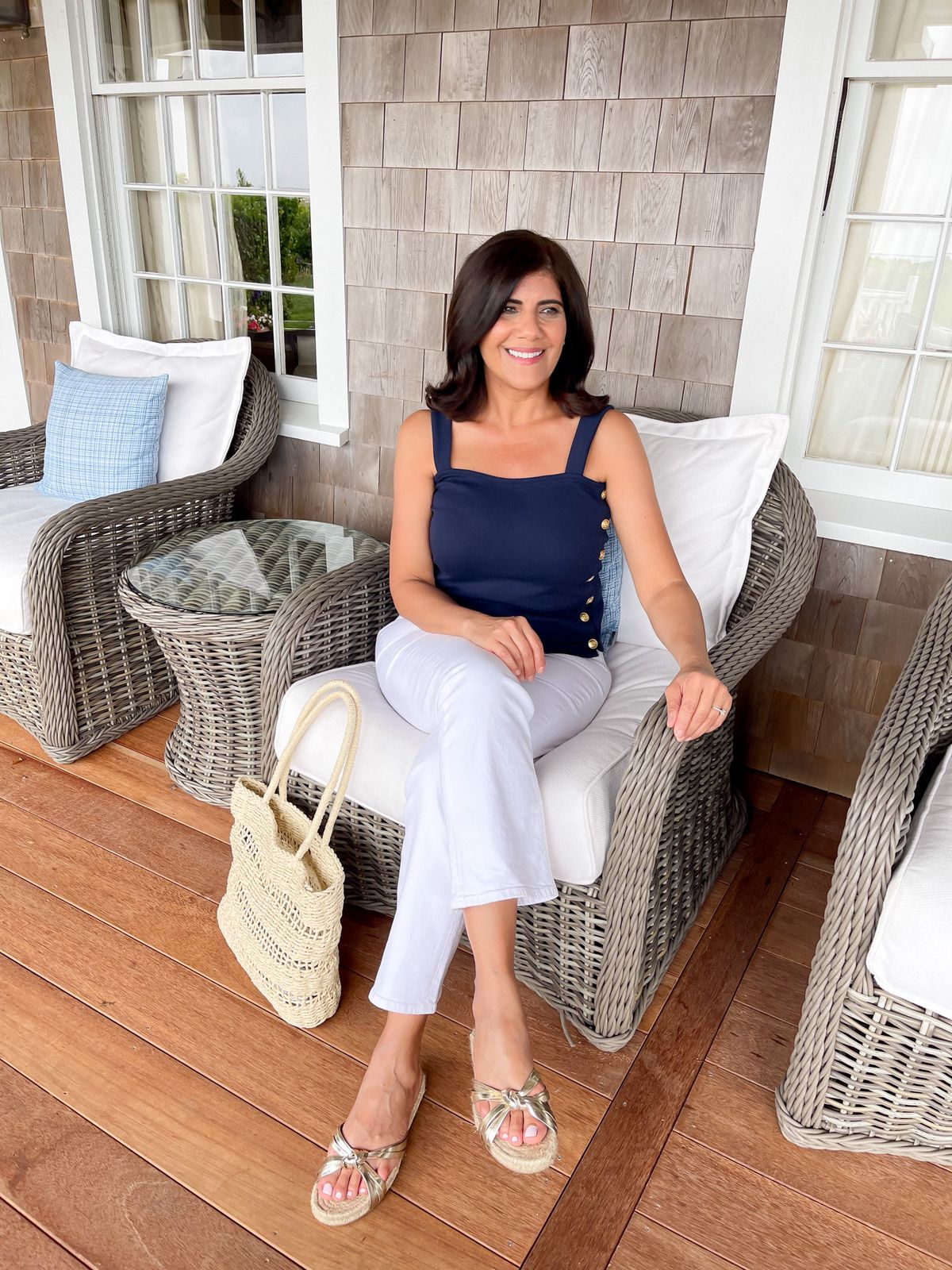 White Capri Pants with Navy Tank Top and Espadrilles — Nantucket Outfits
