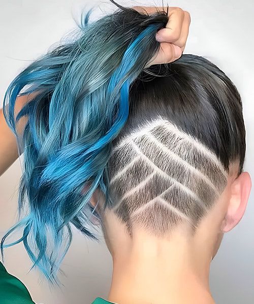 Dark Base Ponytail with Blue/Grey Undercut — Undercut Hairstyles for Women