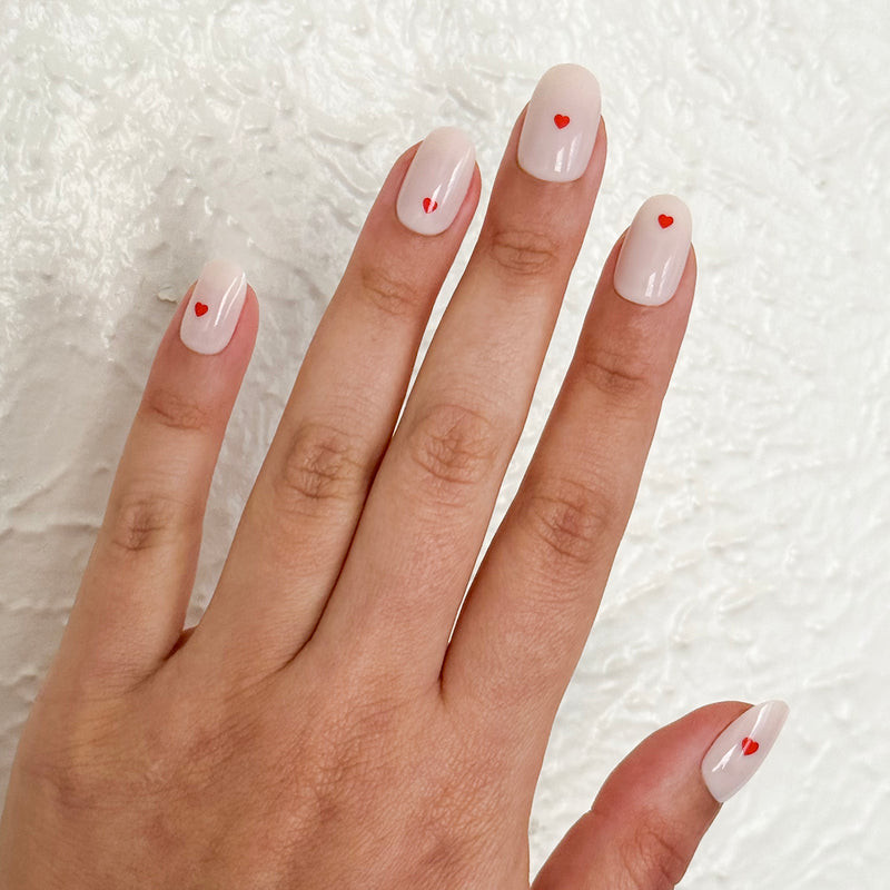 Small Red Hearts Scattered On Each Nail Visual Idea Small Red Hearts Scattered On Each Nail Visual Idea — Nails for Small Hands