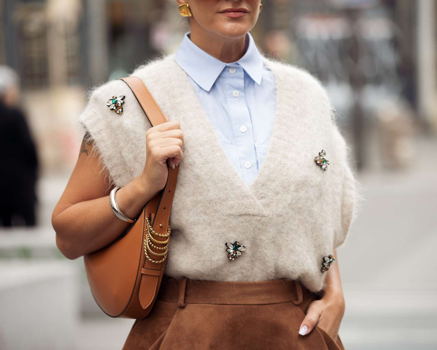 Embellished Cream Fuzzy Vest for a Unique Statement Embellished Cream Fuzzy Vest for a Unique Statement — Vests