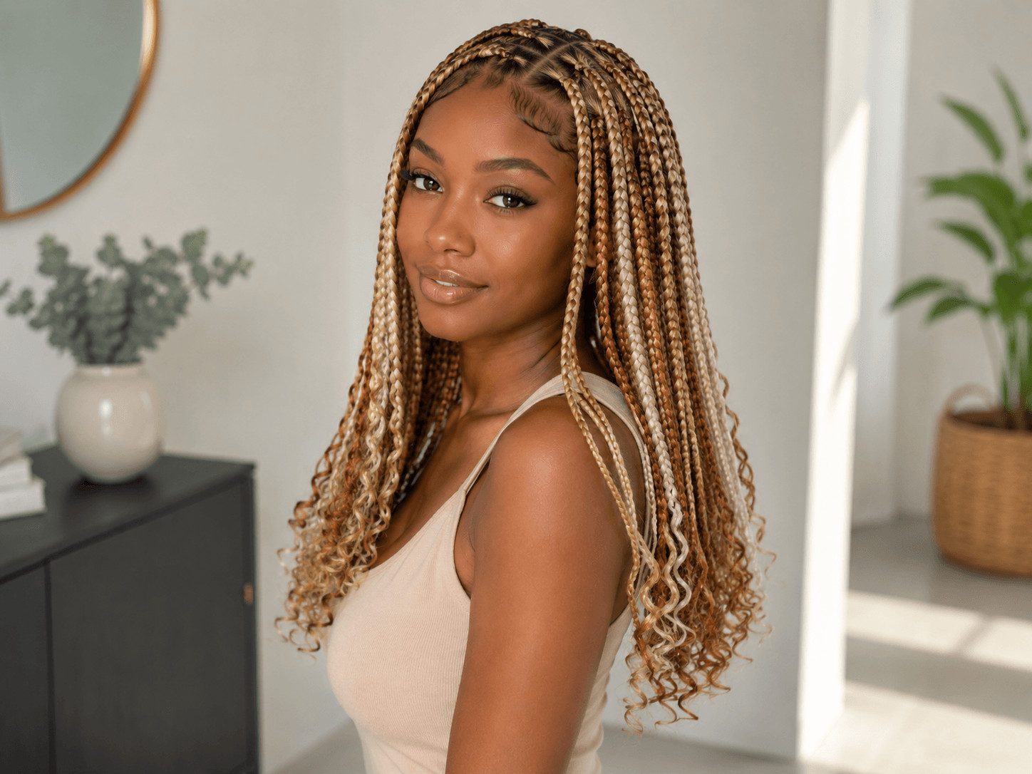 Shoulder-Length Box Braids With Highlights Shoulder-Length Box Braids With Highlights — Honey Blonde Braids