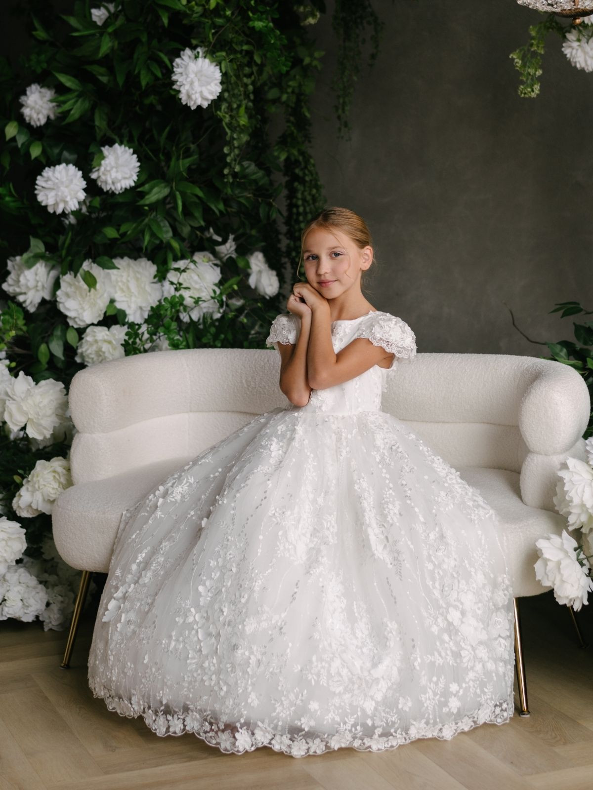 A-Line Lace Dress with Floral Embellishments A-Line Lace Dress with Floral Embellishments — First Communion Outfits