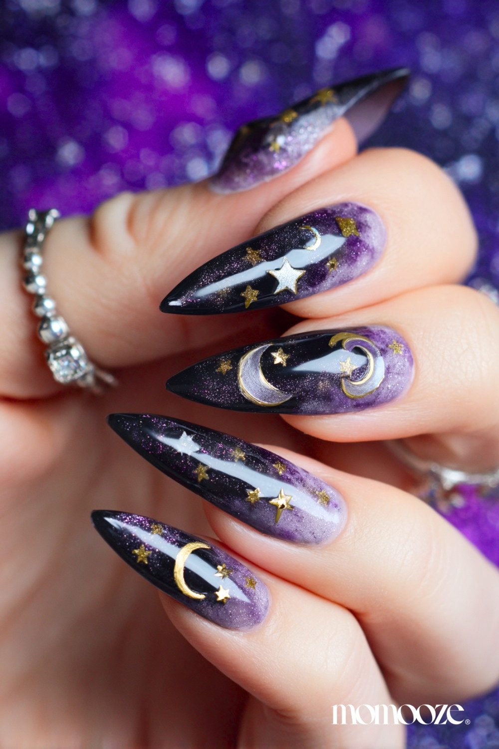Celestial Night Sky Witchy Visual Idea Celestial Night Sky Witchy Visual Idea — Moon and Stars Nails