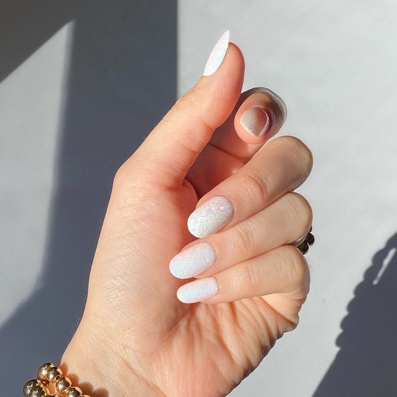 Short Almond Full White Glitter Short Almond Full White Glitter — Bridal Shower Nails