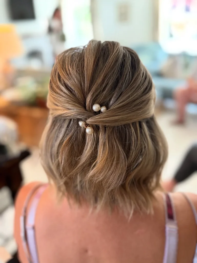 Pearl Twisted Half-Up on Bob Pearl Twisted Half-Up on Bob — Updos for Short Hair