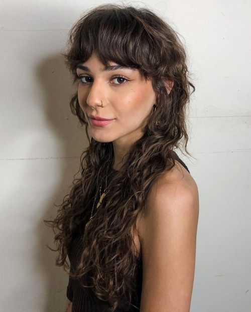 Mid-Back Dark Brown Textured Silhouette — Long Wolf Cut