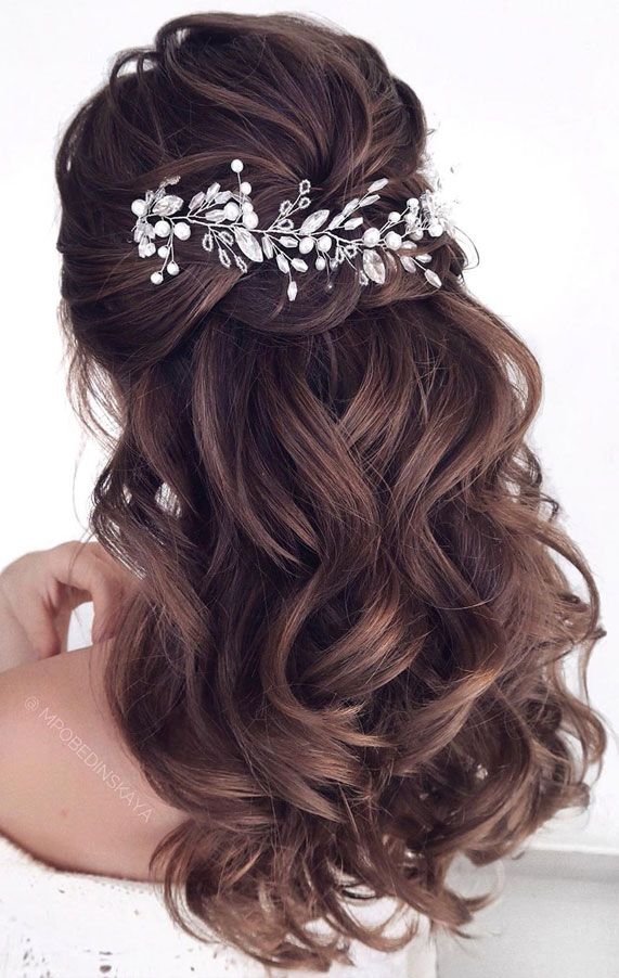 Dark Brown Caramel Twist Half-Up Waves — Half Up Half Down Medium Hair