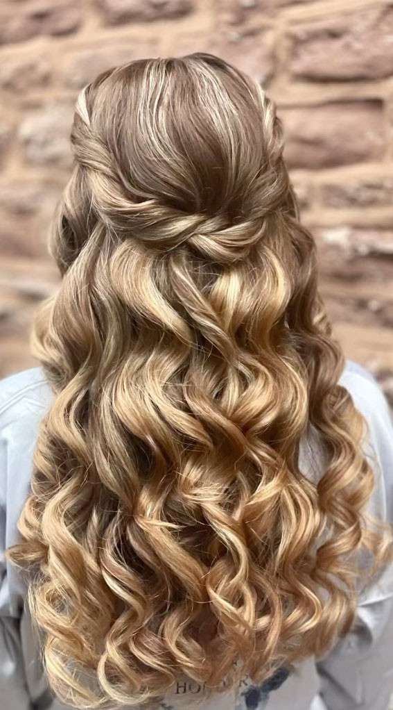 Ash Blonde Half Up Half Down with Voluminous Twists Ash Blonde Half Up Half Down with Voluminous Twists — Prom Hairstyles for Curly Hair