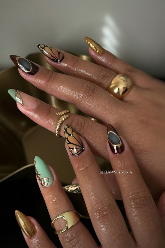 Butterfly Wing Decals Metallic Gold Almond Butterfly Wing Decals Metallic Gold Almond — Butterfly Nails