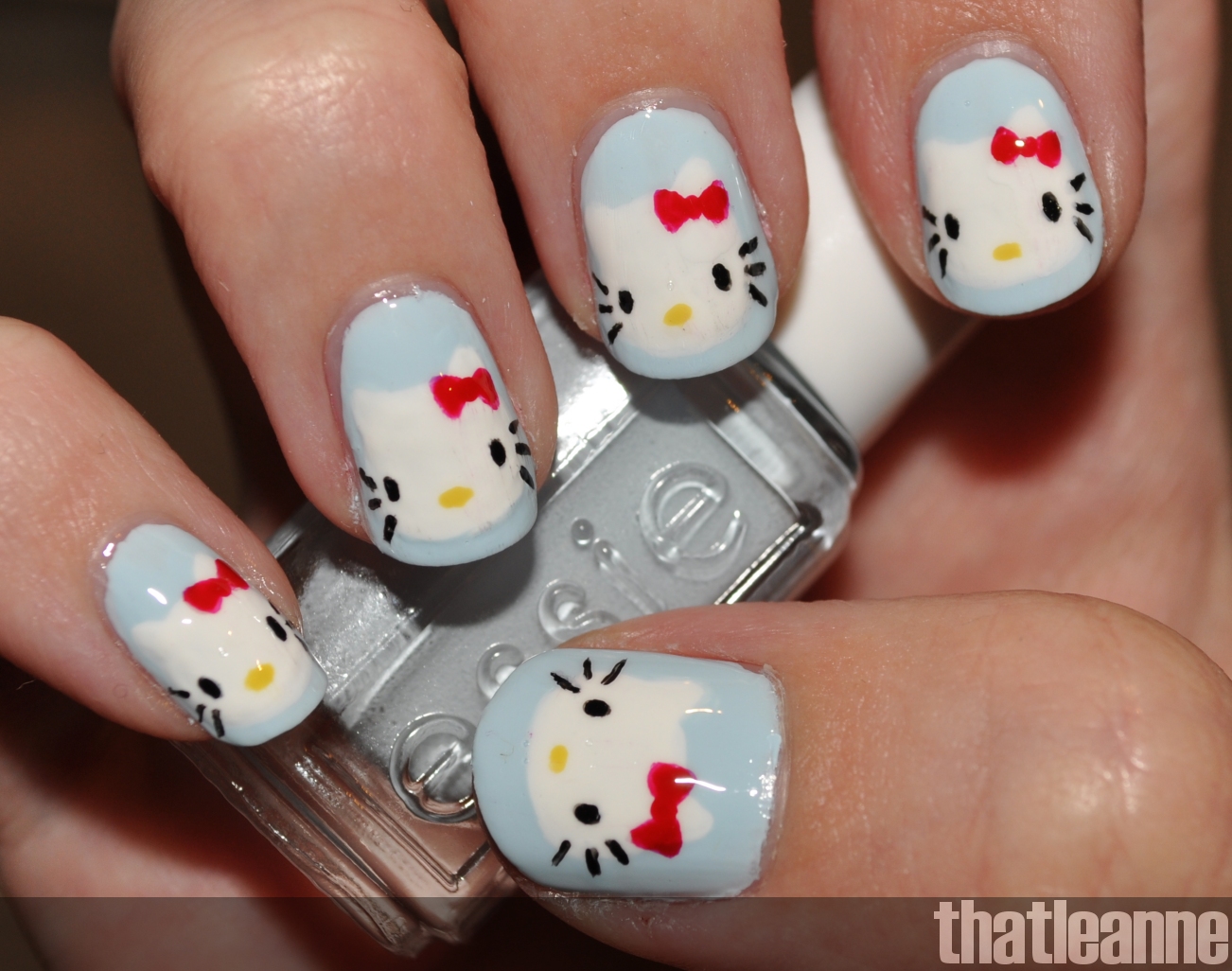 Simple Light Blue Hello Kitty Oval Nails — Sanrio Nails
