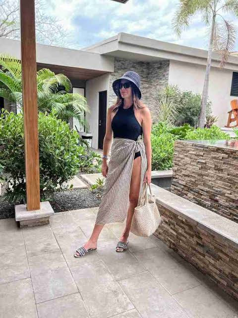 Striped Sarong with Halter Top for Beach Days — Costa Rica Outfits