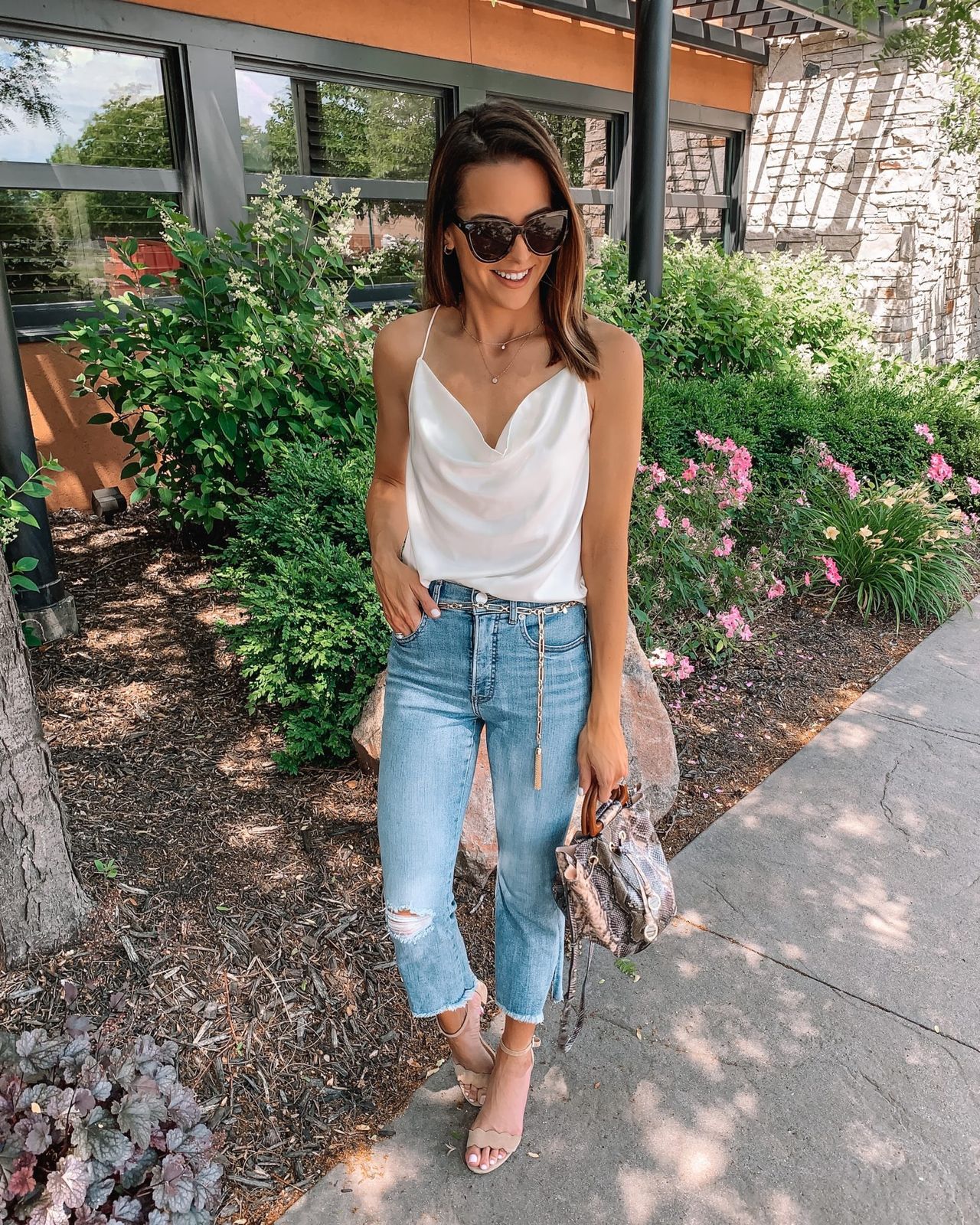 Casual Chic: Satin Camisole with Ripped Jeans — It Girl Outfits