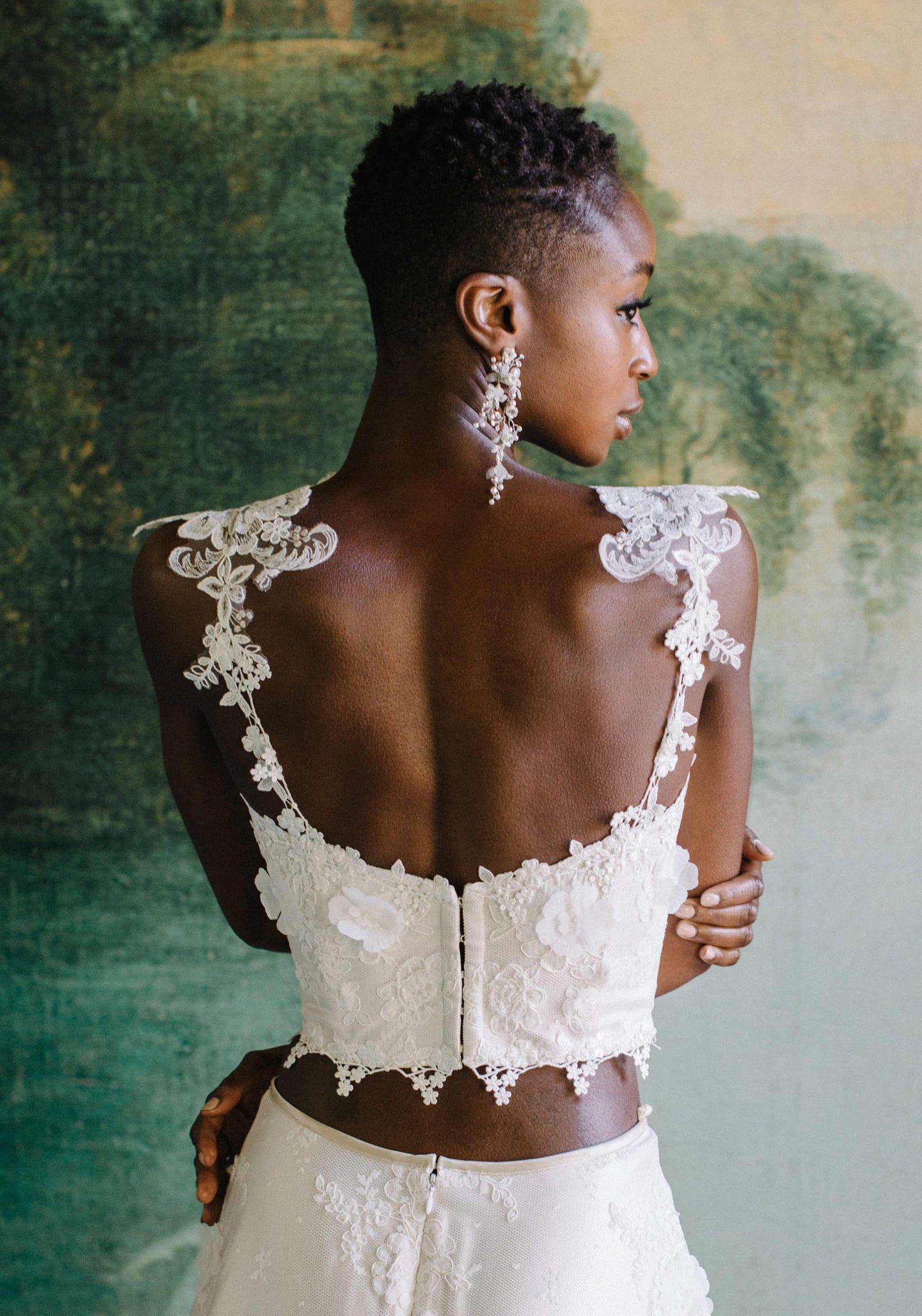 Intricate White Lace Corset Top with Floral Appliques for Bridal Occasions — Corset Tops
