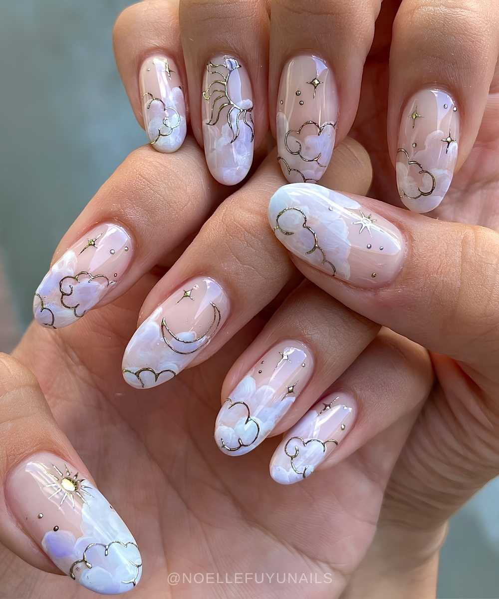 Celestial Cloud French Oval Nails Celestial Cloud French Oval Nails — Cloud Nails