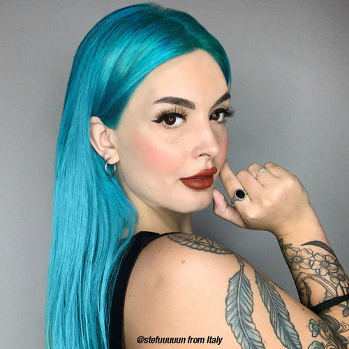 Mid-Back Wavy Uniform Bright Aqua — Aqua Hair