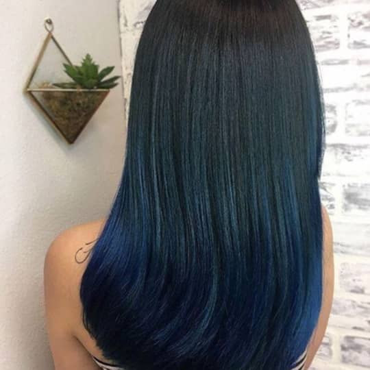Mid-Back Straight Hair With Vivid Blue Tips — Dark Blue Hair