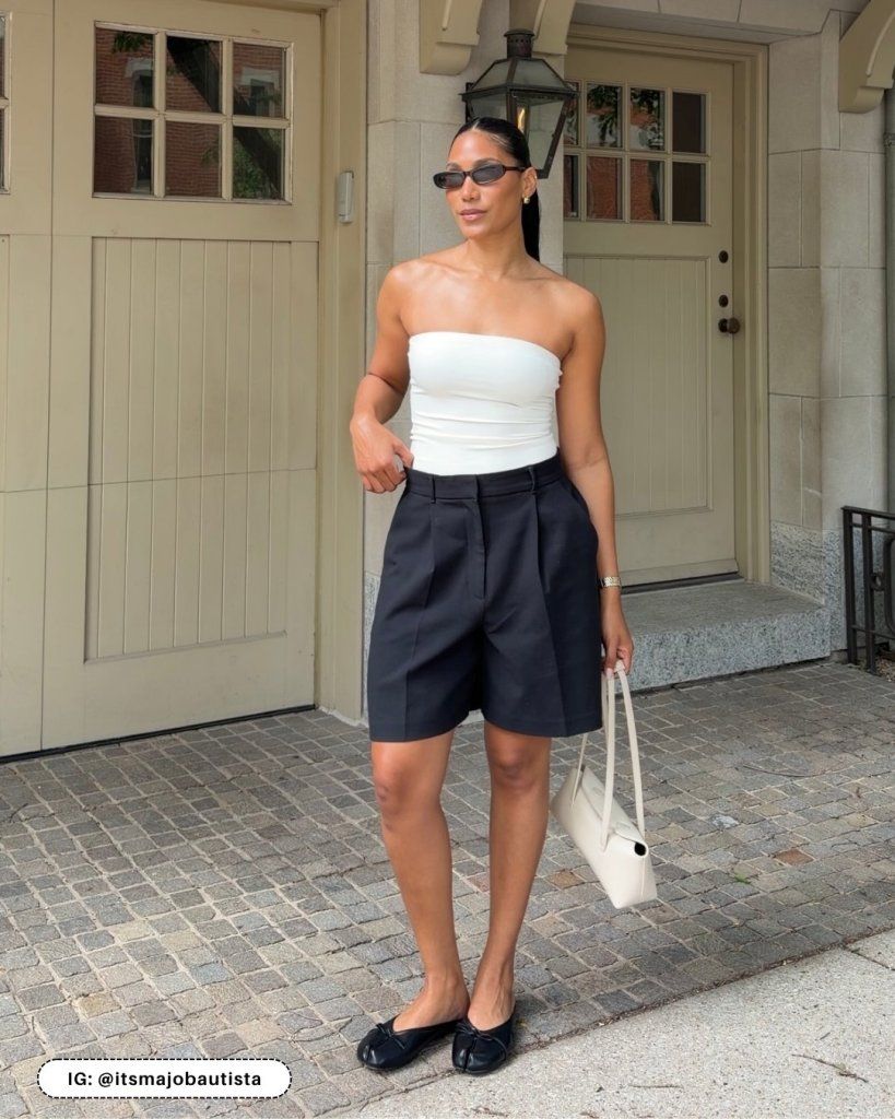 White Tube Top with Tailored Black Shorts White Tube Top with Tailored Black Shorts — Tube Top Outfits