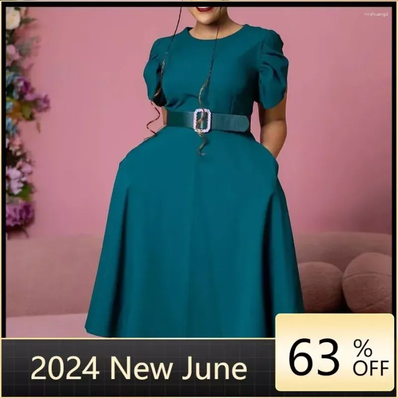 Teal A-Line Midi Dress with Wide Green Belt Teal A-Line Midi Dress with Wide Green Belt — Church Dresses