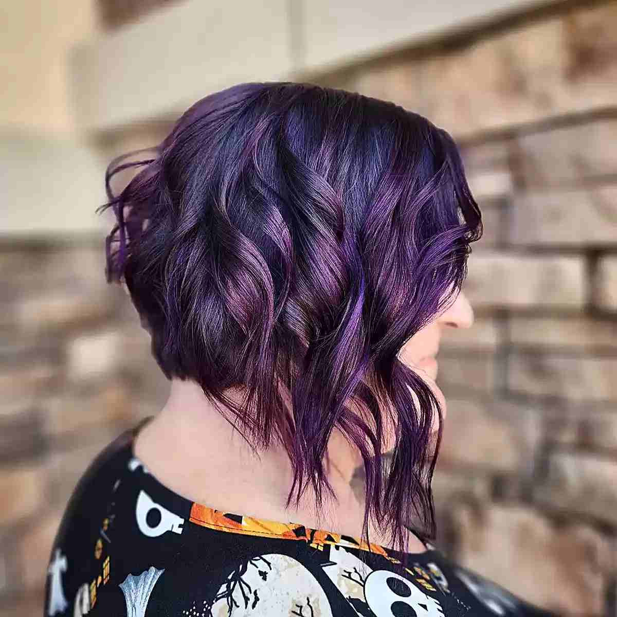 Asymmetrical Bob Dark Violet Waves Asymmetrical Bob Dark Violet Waves — Violet Hair