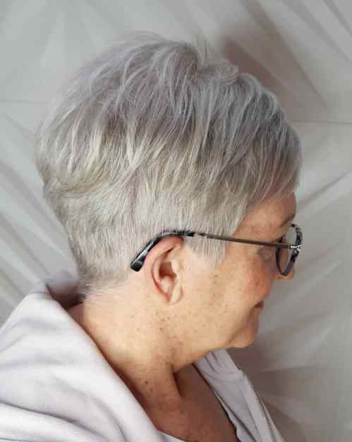 Ear Textured Layered Silver Pixie — Haircuts for Women Over 70 with Glasses