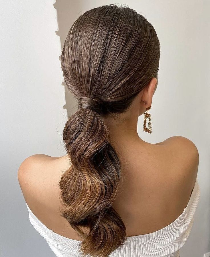 Dark Brown Twisted Base Ponytail With Waves — Low Ponytail