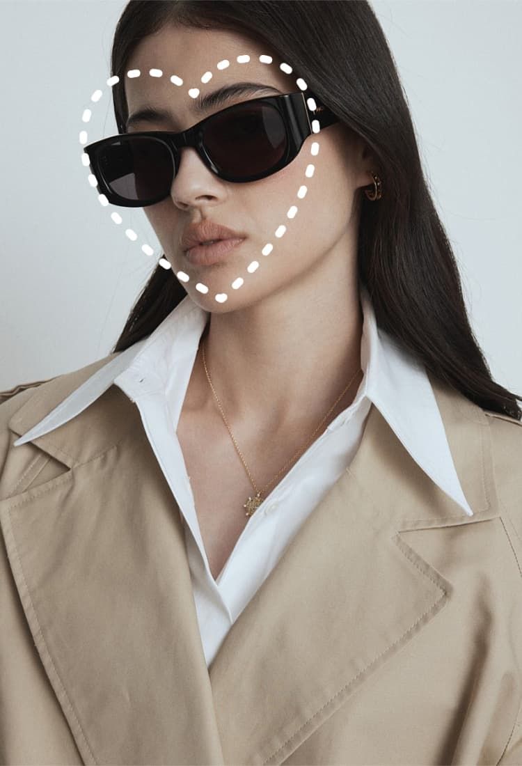Chunky Black Sunglasses with Trench Coat — Sunglasses for Heart Shaped Face