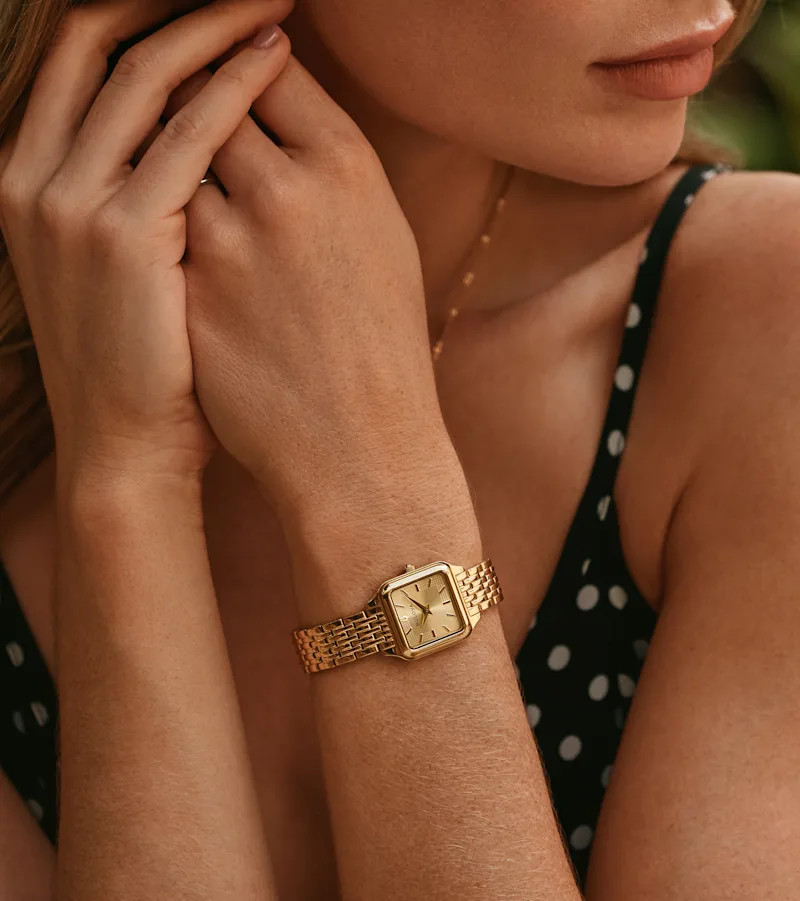 Gold Watch with Polka Dot Dress and Necklace — Gold Watches for Women