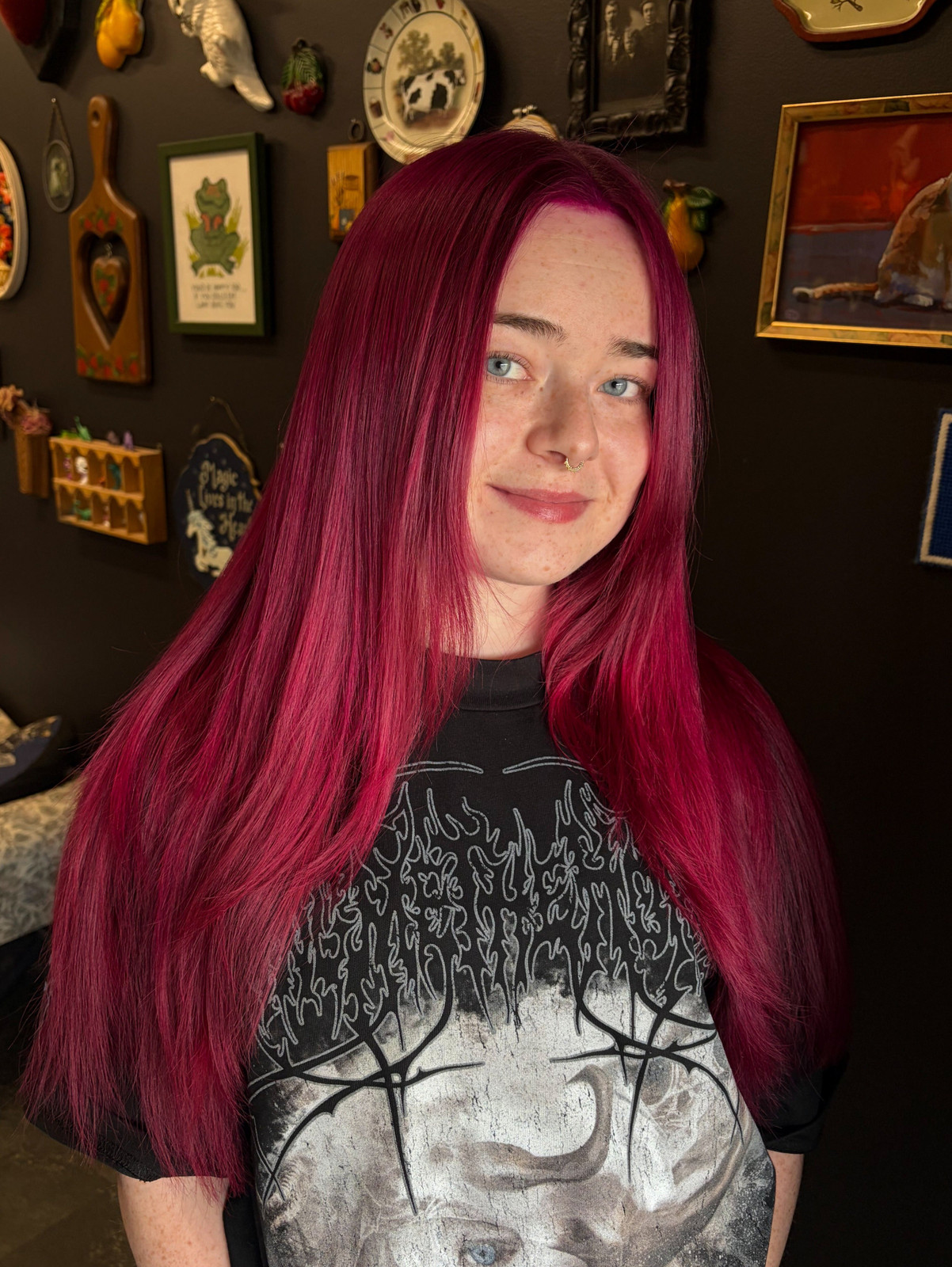 Visual Idea — A Woman With Long Fuchsia Hair