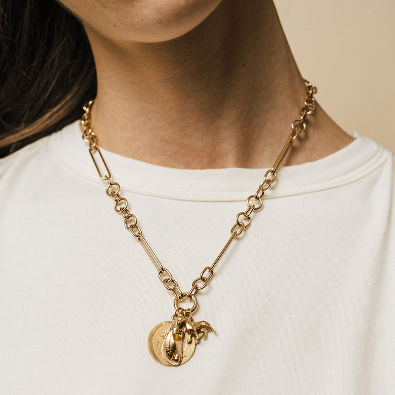 Mixed Link Necklace with Coin and Winged Charms Mixed Link Necklace with Coin and Winged Charms — Charm Necklaces