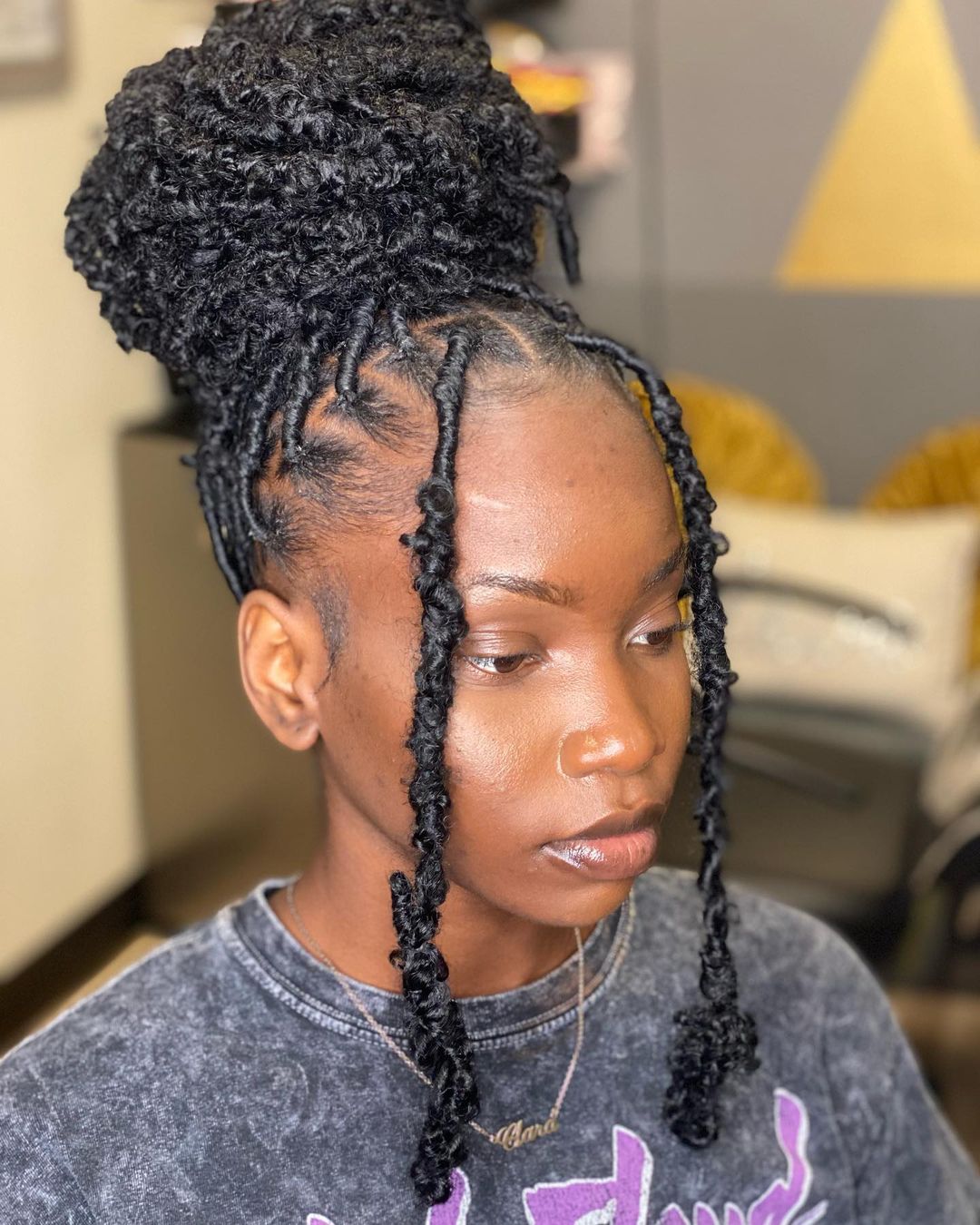 Chin-Length Butterfly Locs With Side Bangs