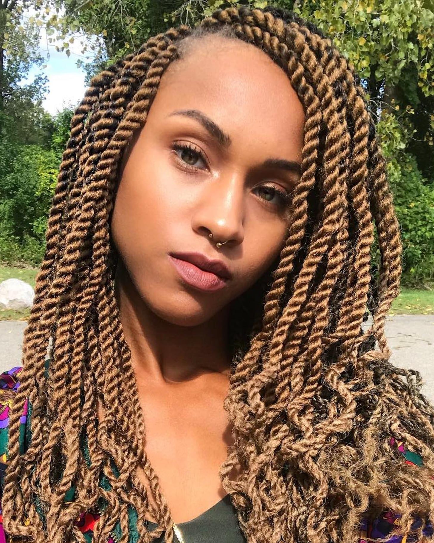 Medium Brown Twists With Blonde Highlights — Marley Twists