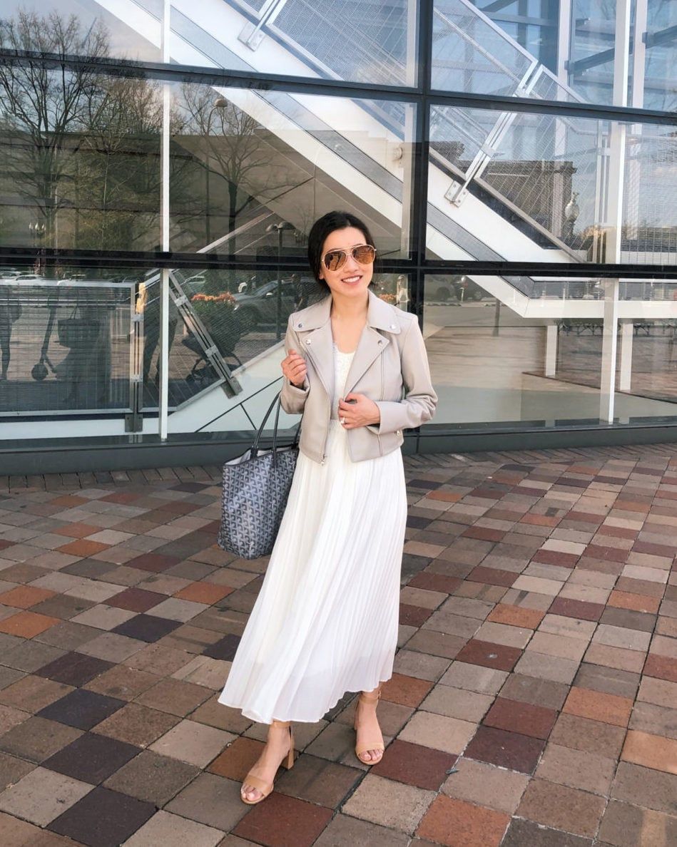 Moto Jacket and Pleated Skirt for Daytime Chic Moto Jacket and Pleated Skirt for Daytime Chic — Washington DC Outfits