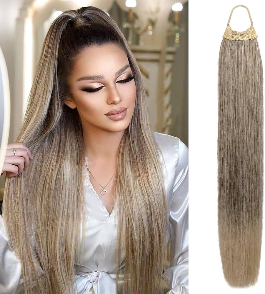 Multi Grey To Blonde Visual Idea — Ponytail with Extensions