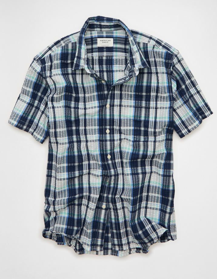 Multi-Color Plaid Short-Sleeve Button-Up — Button Up Shirts