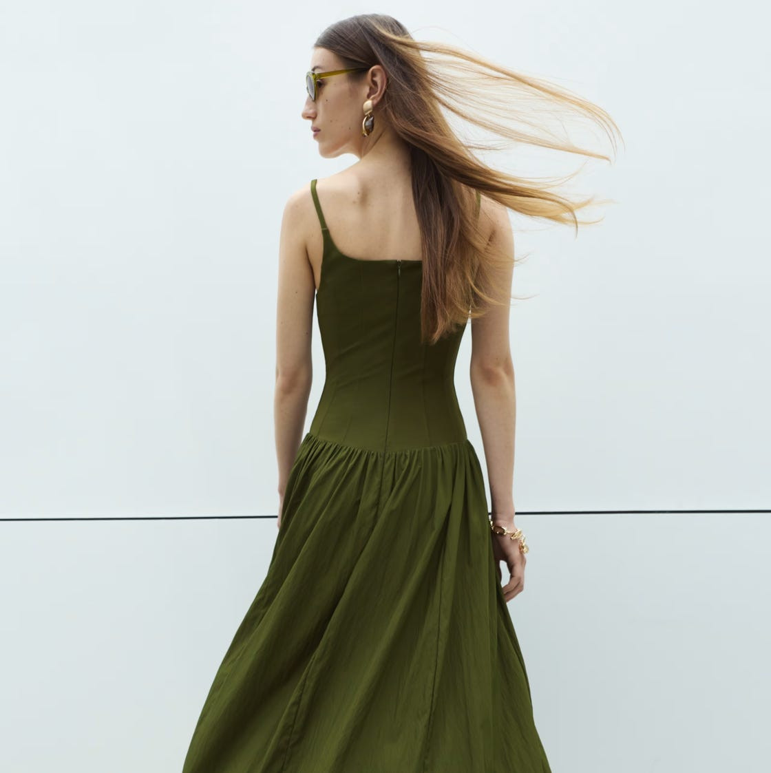 Olive Green Cotton Spaghetti Strap Drop Waist Dress Olive Green Cotton Spaghetti Strap Drop Waist Dress — Drop Waist Dresses