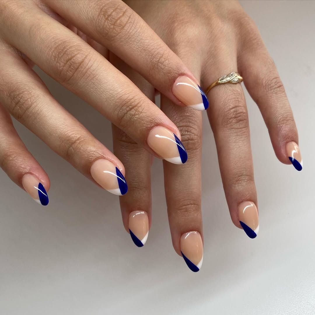 Navy and White Abstract French Tips Navy and White Abstract French Tips — Two Tone Nails