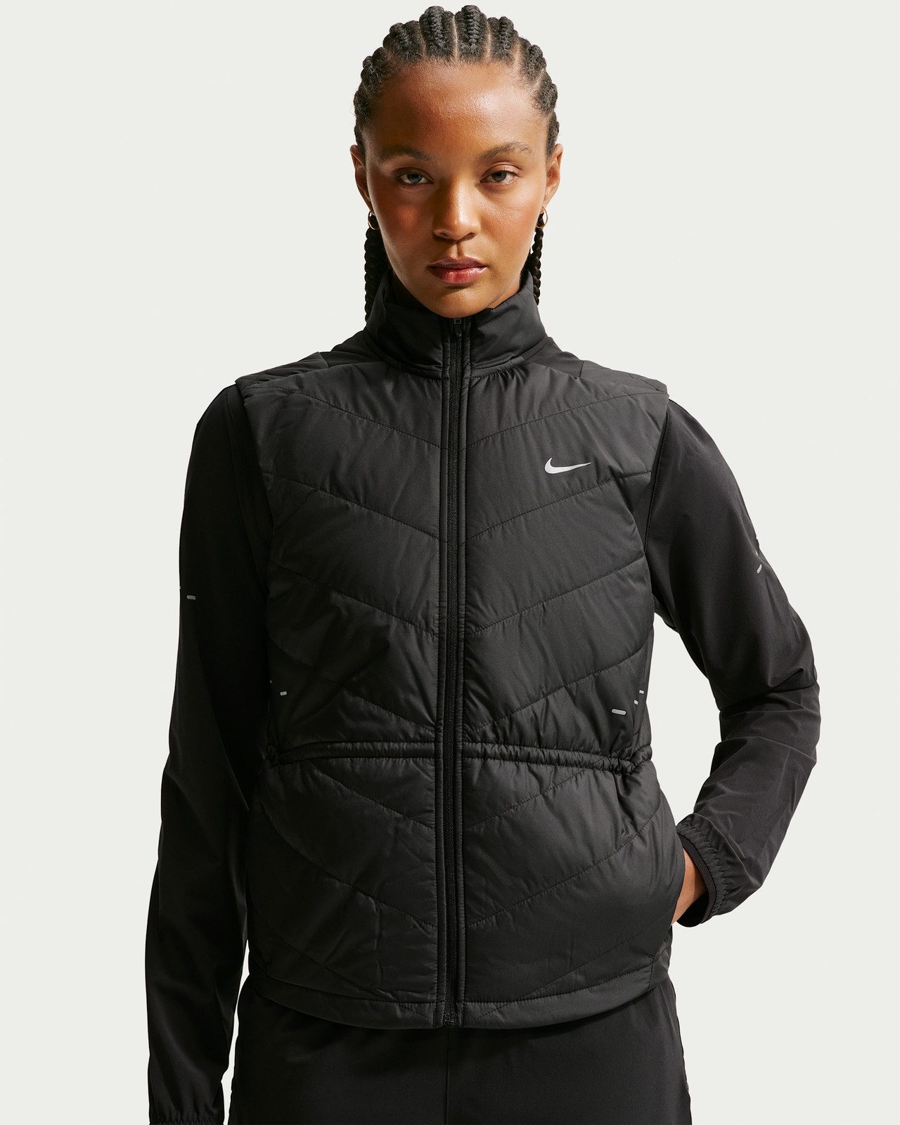 Fitted Black Quilted Vest with Chevron Stitching Fitted Black Quilted Vest with Chevron Stitching — Vests