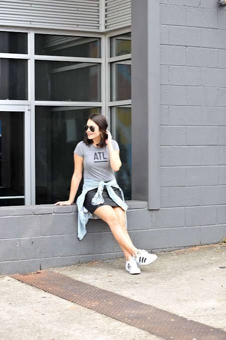 Streetwear Vibe: ATL Tee, Denim Shirt Tie, and Mini Skirt — Atlanta Outfits