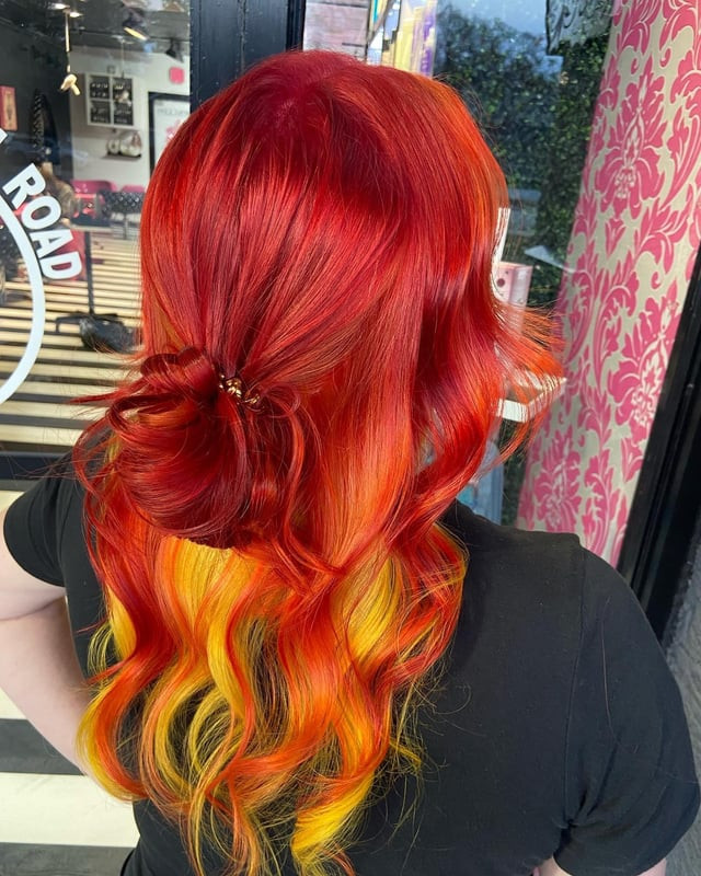 Fire Red To Yellow Ombr Visual Idea — Fire Red Hair