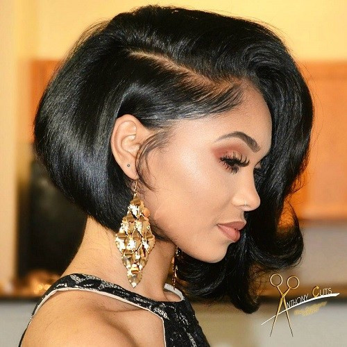 Angled Black Bob With Soft Waves — Short Relaxed Hairstyles