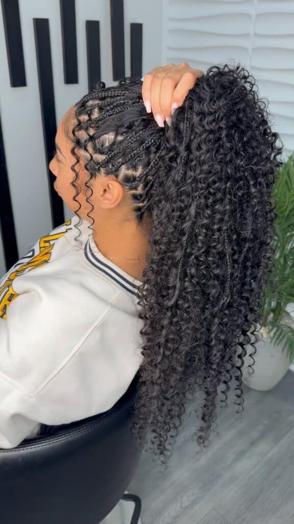 Braids Meet Curls In A High Ponytail — Bora Bora Braids