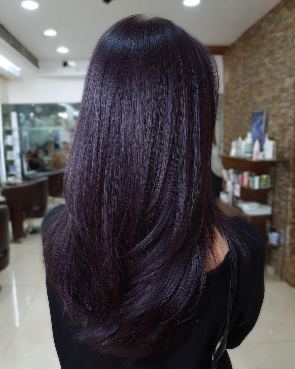 Deep Blackberry Purple With Subtle Layers — Purple Hair