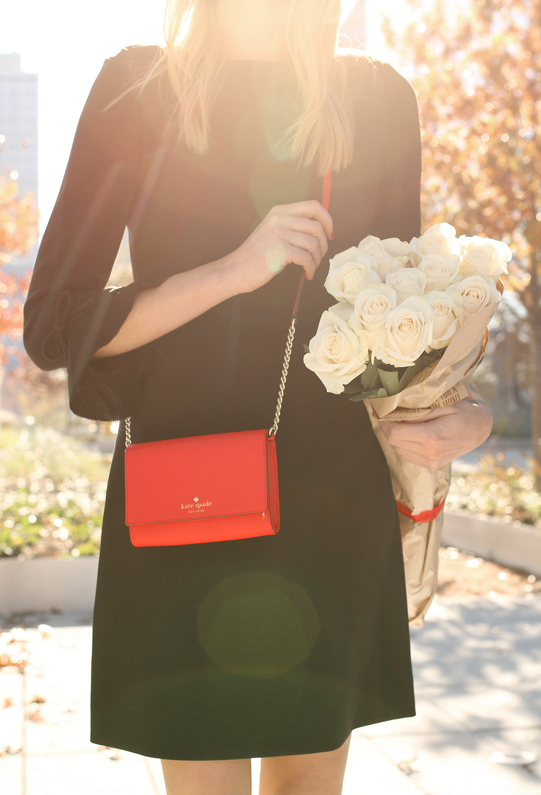 Red Kate Spade Crossbody Bag with a Black Long-Sleeve Dress Red Kate Spade Crossbody Bag with a Black Long-Sleeve Dress — Kate Spade Bag Outfits
