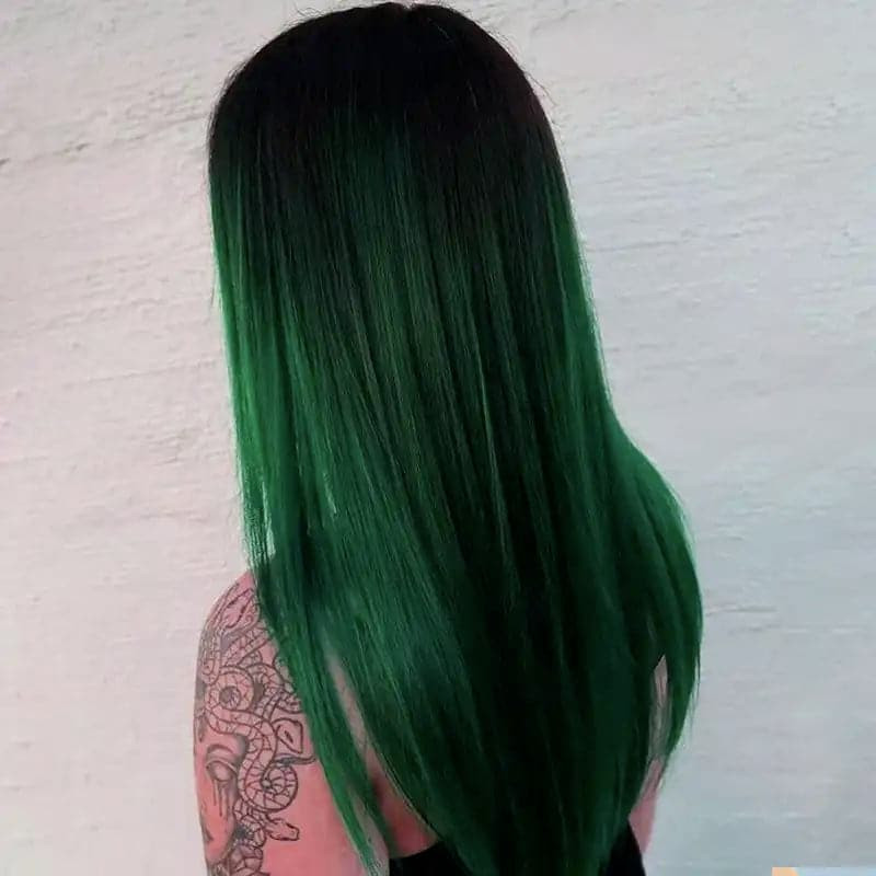 Back View Mid-Back Rich Dark Green — Dark Green Hair
