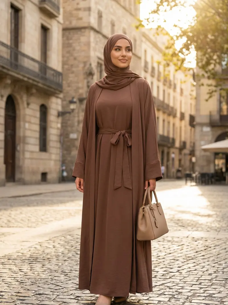 Flowing Brown Abaya Set for a Modest Casual Statement Flowing Brown Abaya Set for a Modest Casual Statement — Casual Hijab Outfits
