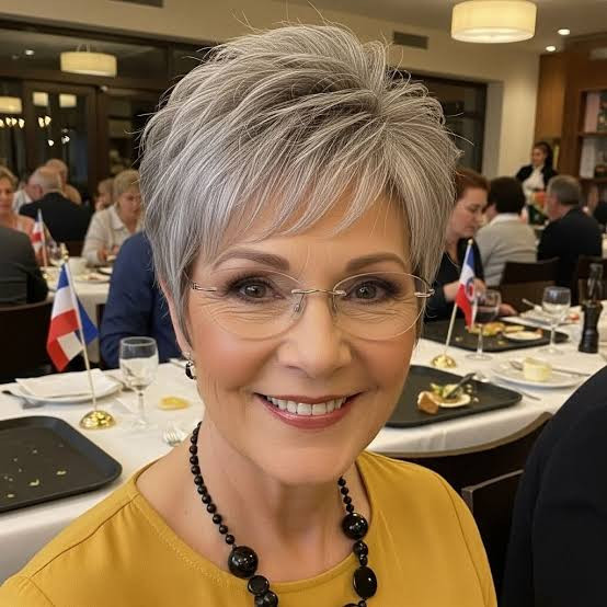 Ear Silver Grey Pixie With Textured Volume — Haircuts for Women Over 50 with Glasses