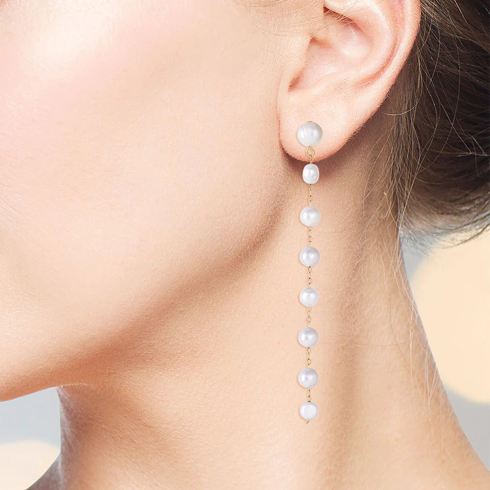 Cascading Long Pearl Drop Earrings for Delicate Glamour Pearl Earrings Outfits