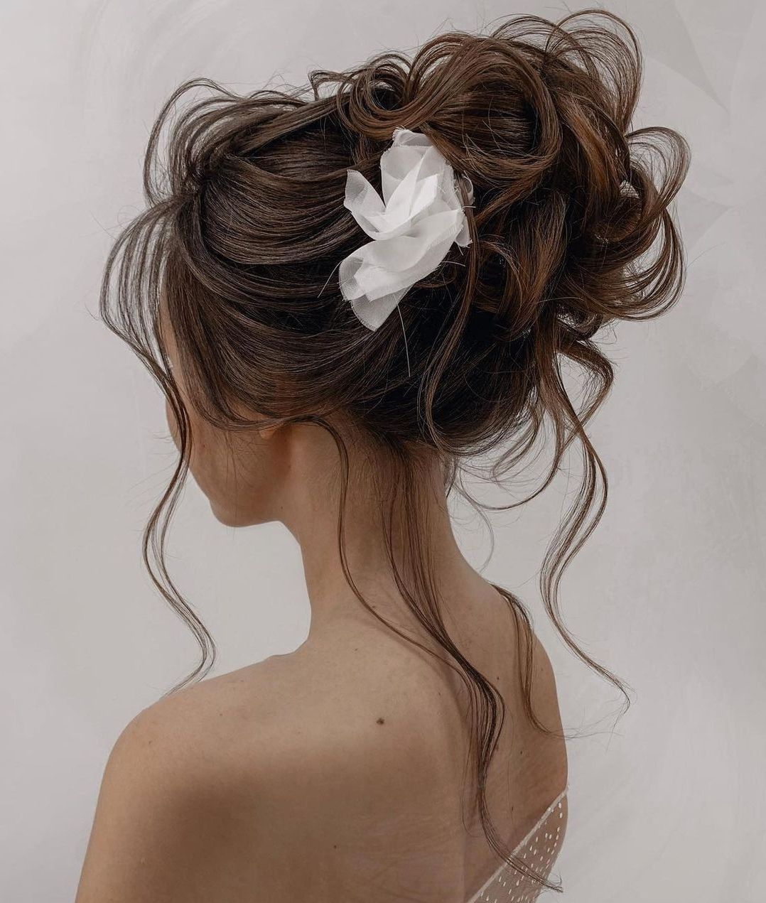Dark Brown Visual Idea — Wedding Hairstyles with Flowers